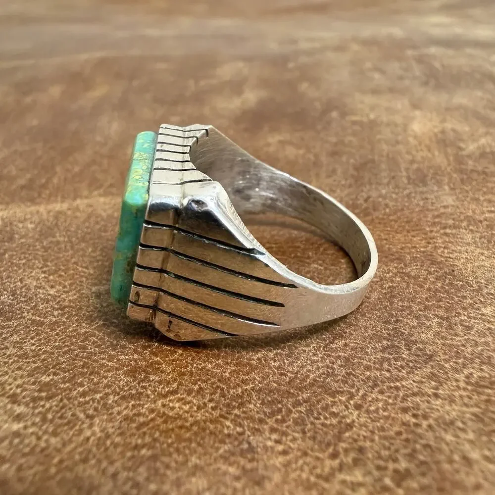 Native American Kingman Turquoise & Sterling Silver Ring Size 8.5 Trevor Jack